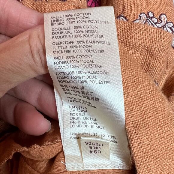 Anthropologie Meghan Embroidered Belted Mini Skirt with Pockets Orange Pink 4 - Picture 11 of 14